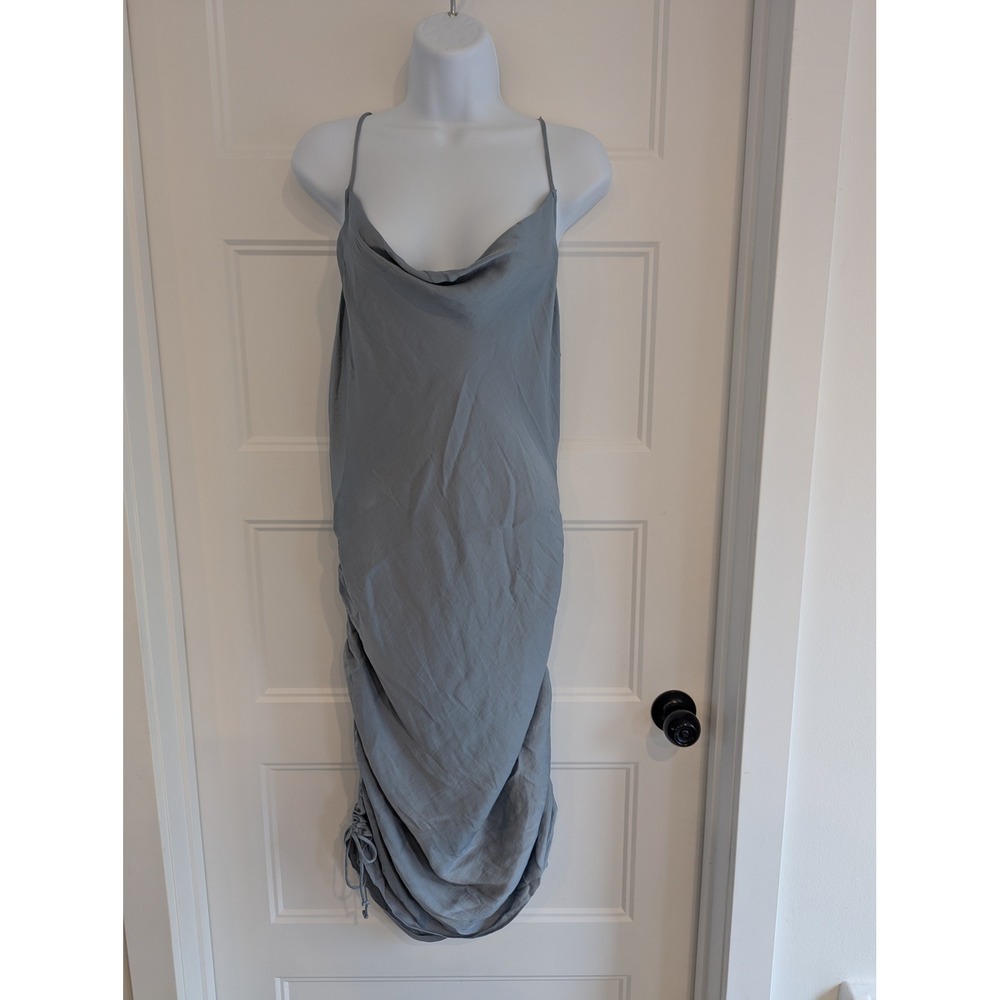 Free People Intimately Day To Night Slip Dress Blue Grey Ruched Midi Large